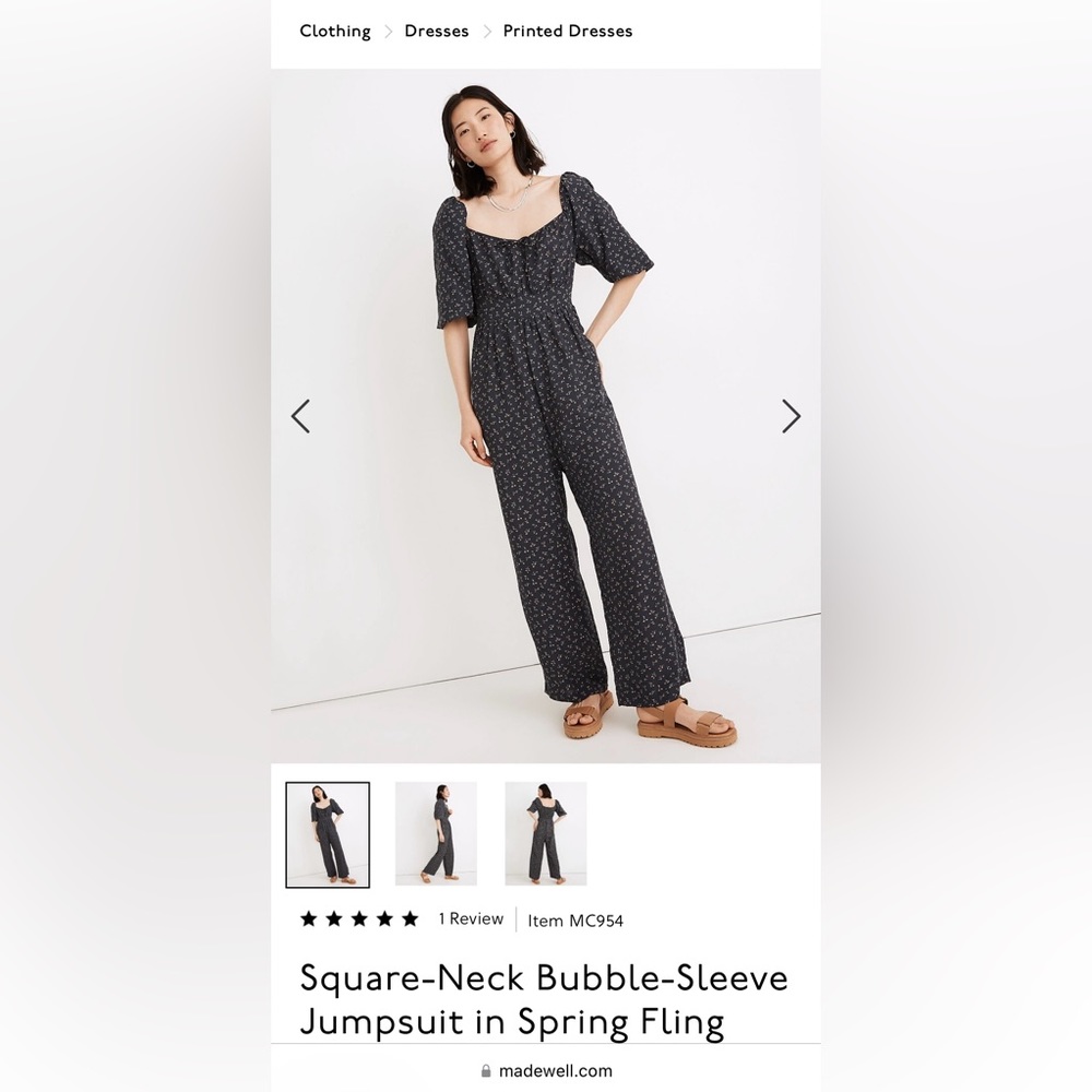 Madewell Square-Neck Bubble-Sleeve Jumpsuit in Spring Fling - Size 8